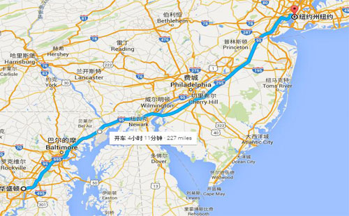 华盛顿——巴尔的摩——威尔明顿——费城——纽约1, 自驾游线路和